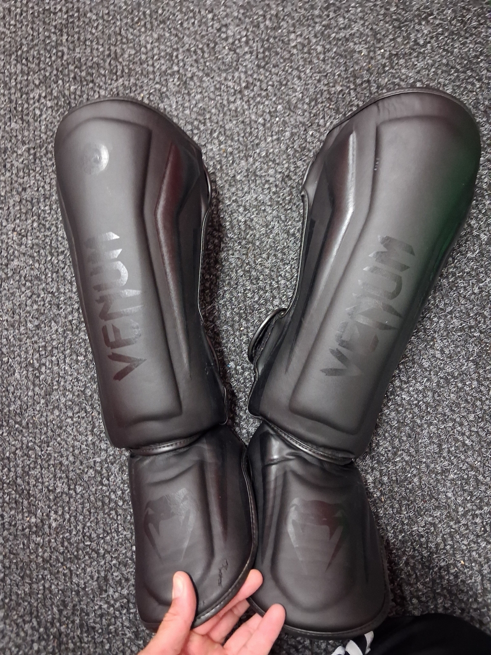Venum Black Shin Guards for Men - Protective Kickboxing & MMA Gear
